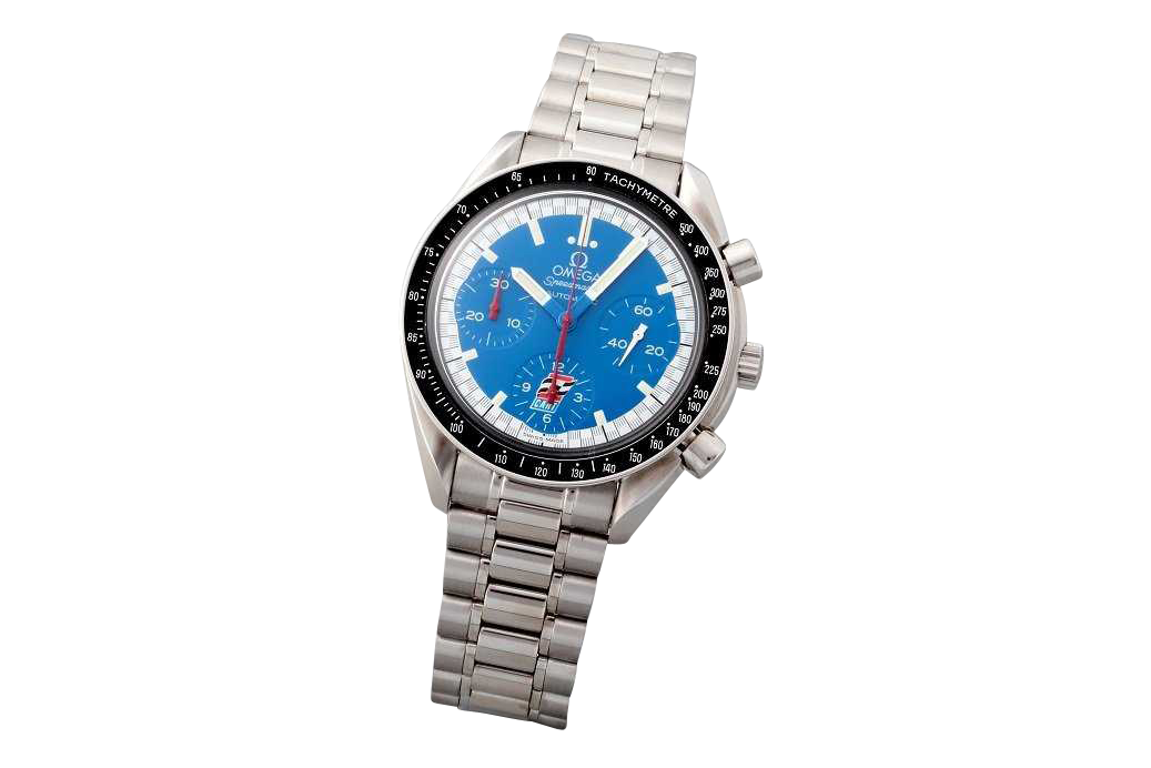 Lot #3206 Stainless Steel Omega Speedmaster Blue Cart Logo Watch Lot #3206 Stainless Steel Omega Speedmaster Blue Cart Logo Watch Chronograph Lot #3206 Stainless Steel Omega Speedmaster Blue Cart Logo Watch Chronograph Omega