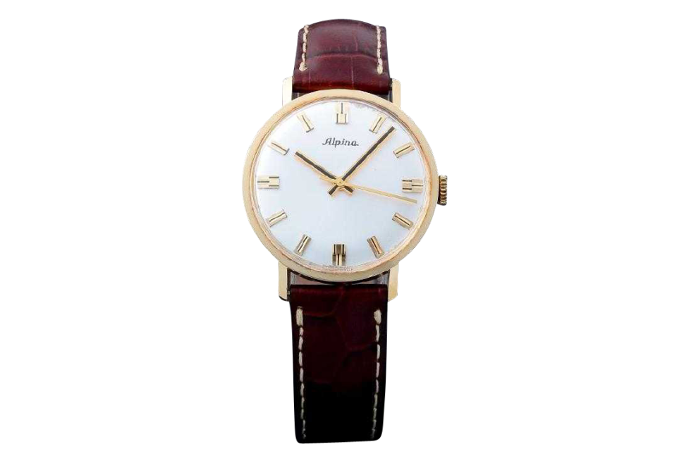 3212_1 Vintage Gents 18k Yellow Gold Alpina Wristwatch.