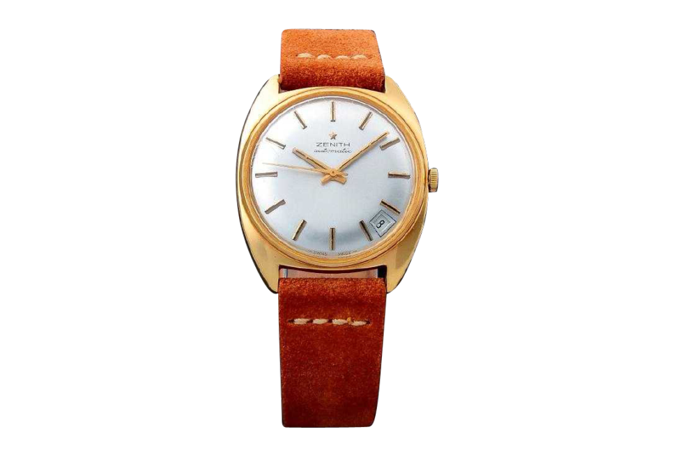 3223_1 Vintage Gents 18k Yellow Gold Zenith Date Watch.