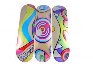 Lot #14068 – Takashi Murakami Triptych DOB Skateboard Decks Skateboard Decks Takashi Murakami