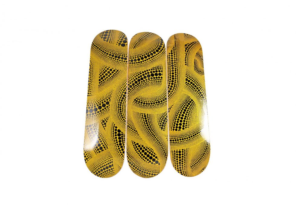 HB29-044 – Yayoi Kusama Yellow Trees Triptych Skateboard Decks – Baer & Bosch Auctions