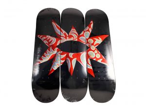 Lot #14258A – Yayoi Kusama Flowering Heart Triptych Skateboard Deck Set Limited Edition Skateboard Decks Flowering Heart