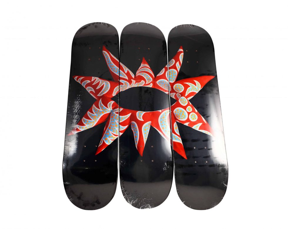 Yayoi Kusama Flowering Heart Triptych Skateboard Deck Set – Baer & Bosch Toy Auctions