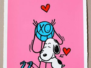 Private: Lot #HB29-062 – Andre Saraiva Mr. A Loves Snoopy Pink Silk Print Limited Edition Andre Saraiva Andre Saraiva