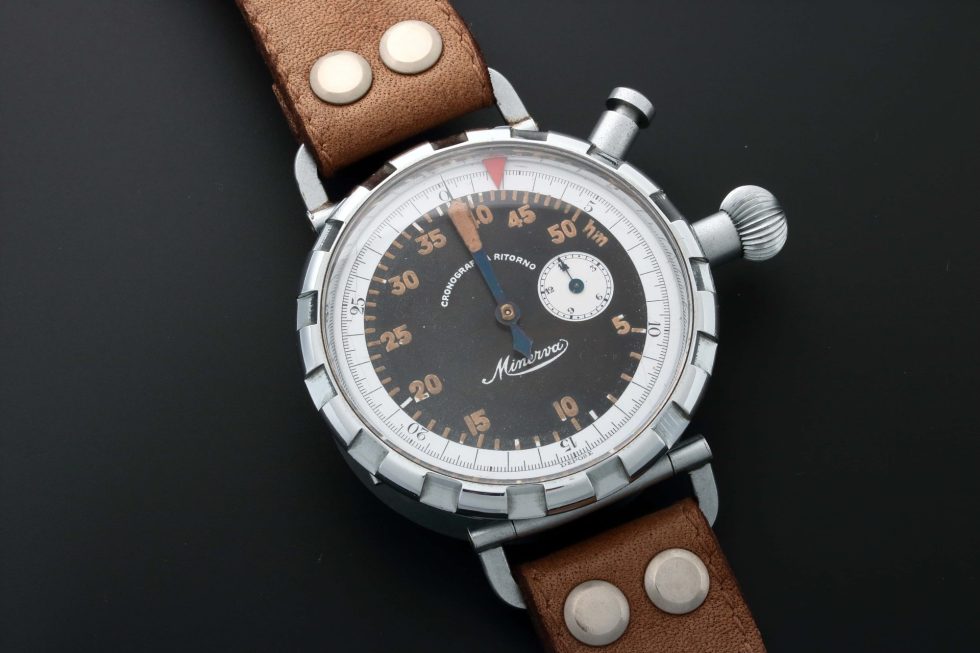 HB31-035 – Minerva Cronografo a Ritorno WWII Military Pilot Watch Rare Unusual Oversize – Baer & Bosch Auctions